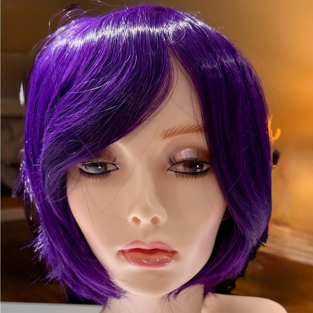 HAIR, Bob short cut, Swoop Bangs, With Bun Accessory, Purple